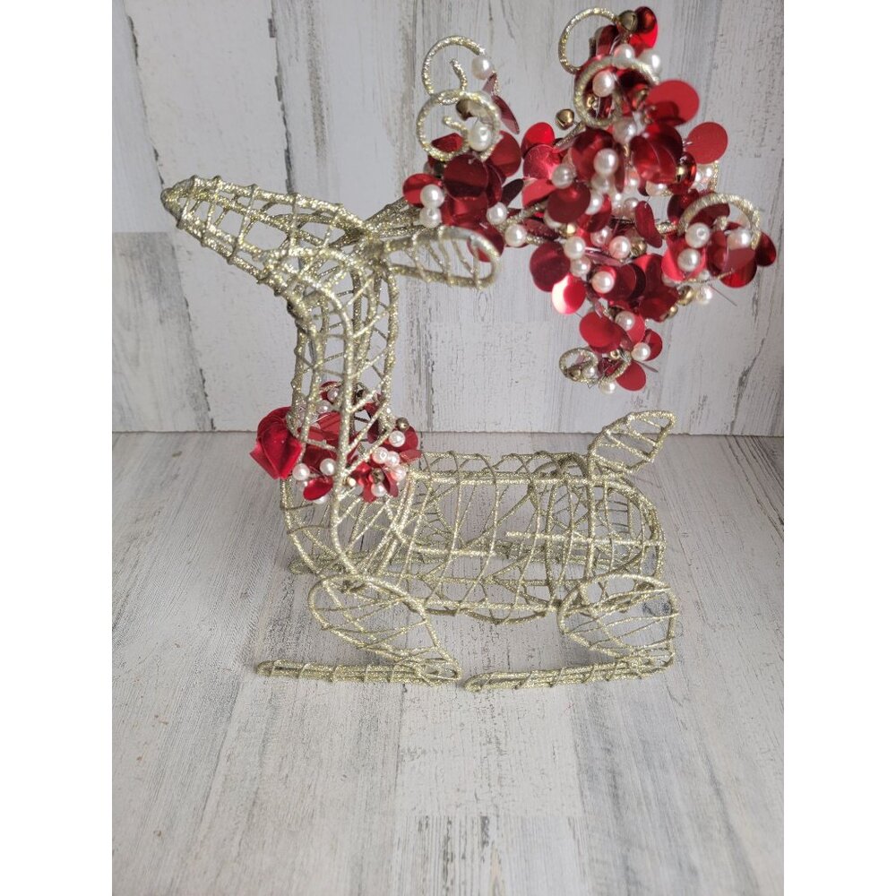Pier 1 Gold glitter silver metal reindeer bow Xmas decor